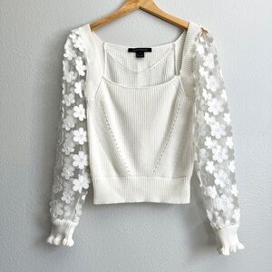 French Connection Juri Mozard Caballo Lace Sleeve Cotton Sweater